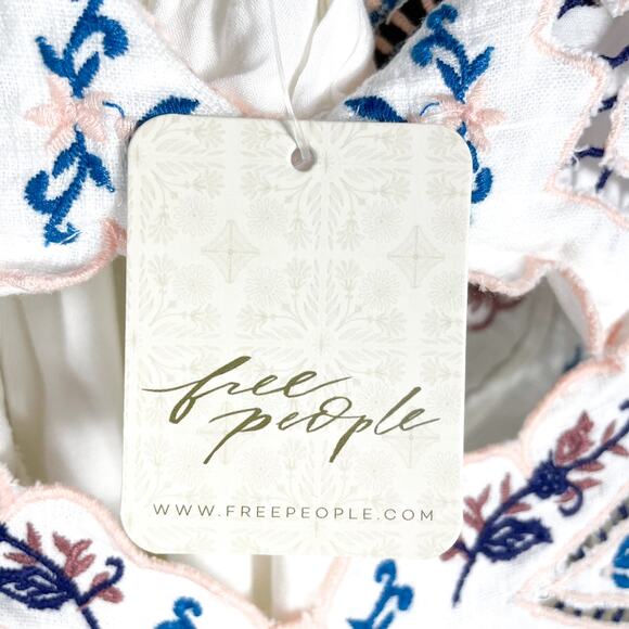 Free People Rambling Roads Mini Dress White Embroidered Floral‎ Cutout Sz S - Picture 10 of 13